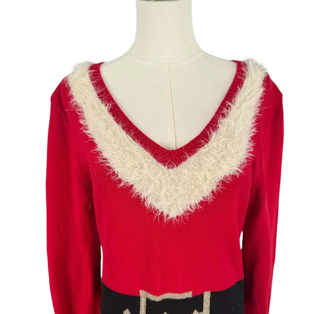Sweater Project Red Santa Knit Sweater Dress Large Santacon Holiday Christmas - Picture 2 of 14